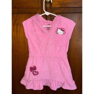 Hello Kitty Sanrio Pink Terry Cloth Hooded Swim Cover Up Dress Toddler 2T Ruffle